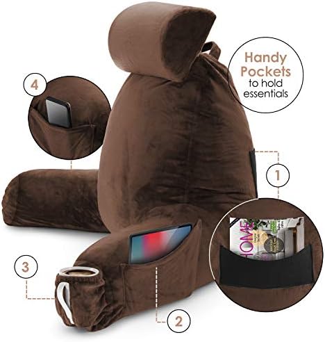 Clara Clark Reading Pillow - Large Brown 31 Inch Memory Foam Bed Rest