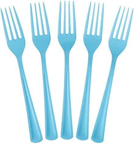 Light Blue Plastic Forks 100 Pcs Disposable Cutlery Set