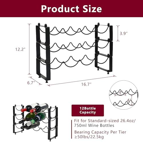 GREATLINK 3-Tier Wine Rack Black Freestanding