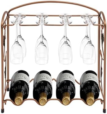 CURIEUYU 4-Bottle 8-Cup Tabletop Wine Rack Bronze