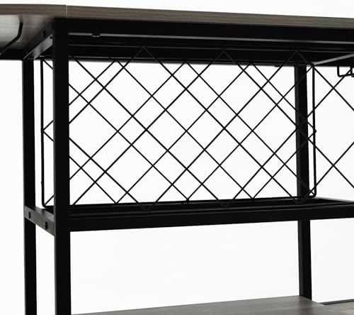 3-Tier Freestanding Wine Rack Table with Storage and Glass Holders Grey
