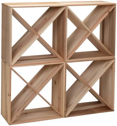 Set of 4 24 Bottle Wine Rack Solid Wood Cube Storage