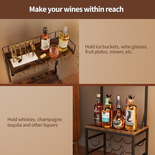 Nuovoware 3-Tier Liquor Cabinet with Wine Rack - Black Retro Brown