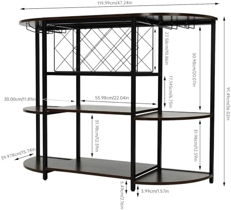 Delianty 3-Tier Wine Rack Table with Glass Holders Rustic Brown