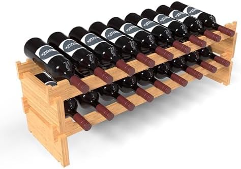 18 Bottle Bamboo Stackable Wine Rack No Tools