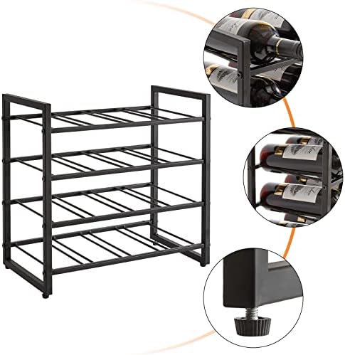 IBUYKE 4 Tier Metal Wine Rack 16 Bottle Capacity Black