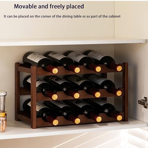 JSWHYBD Bamboo Wine Rack 15-Bottle Freestanding Storage