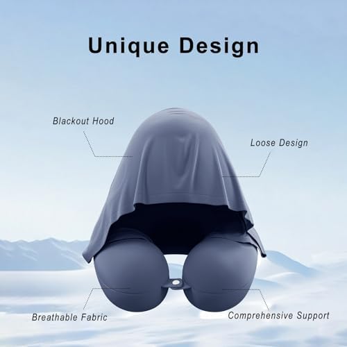 Neck Pillow with Shading Hood Breathable Fabric for Travel and Office