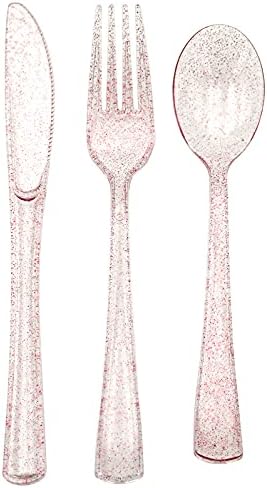 180PCS Rose Gold Glitter Cutlery Set for Valentines Day
