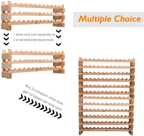 6 Tier Pine Wood Wine Rack 72 Bottles Storage Organizer