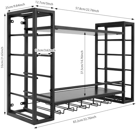 NDKASHF Wall Mounted Wine Rack - 2-Tier with Glass and Bottle Holders Black