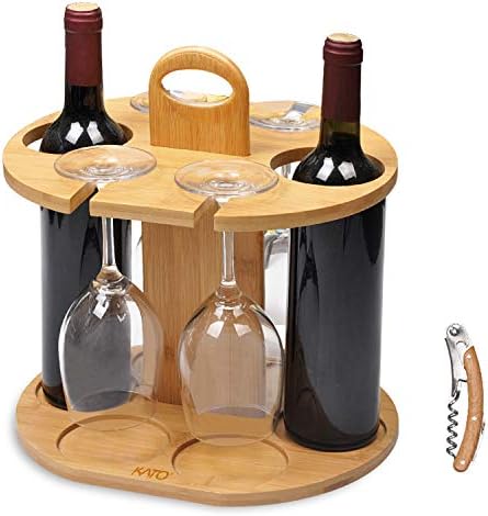 Tirrinia Bamboo Wine Rack 2 Bottles 4 Glasses