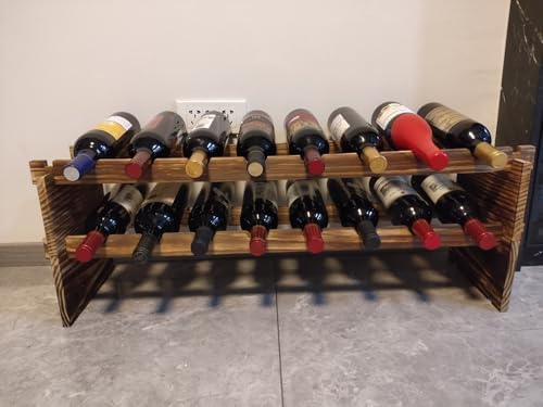 LoongZDD Carbonized Pine Wood Wine Rack - 2 Tier 16 Bottle Capacity Freestanding