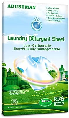 ADUSTMAN Liquidless Laundry Detergent Sheets 62 Loads Eco Friendly Hypoallergenic