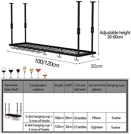 Ceiling Wine Glass Rack - Height Adjustable Durable Metal Holder for Bar Kitchen