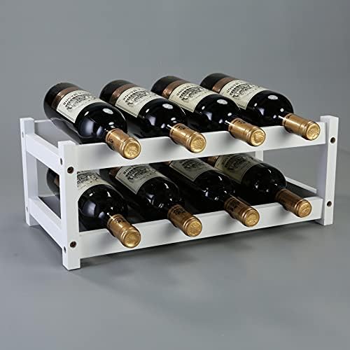 Kework Bamboo Wine Rack 8 Bottles Free Standing Storage Shelf White