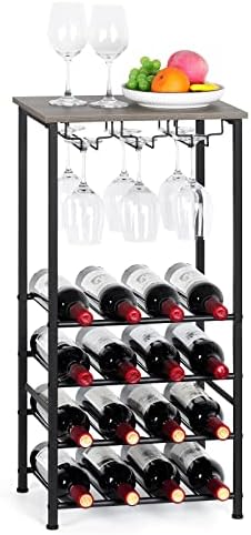 OYEAL Freestanding Wine Rack with 16 Bottle Capacity Gray Oak