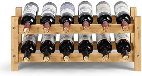 HYNAWIN 2 Tiers Bamboo Wine Rack Free Standing
