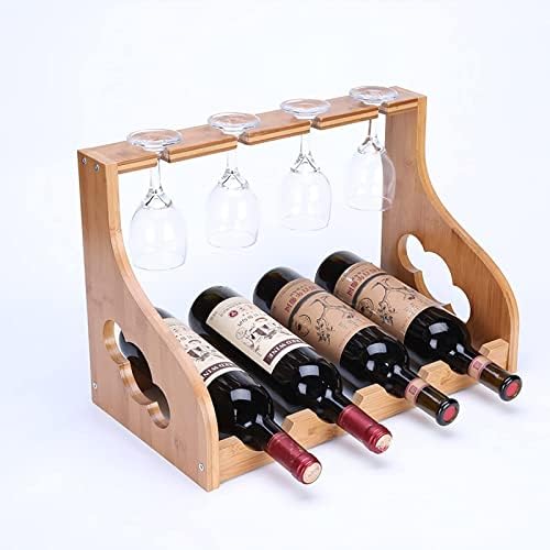 Wood Wine Rack for 4 Bottles Free Standing Display Cabinet