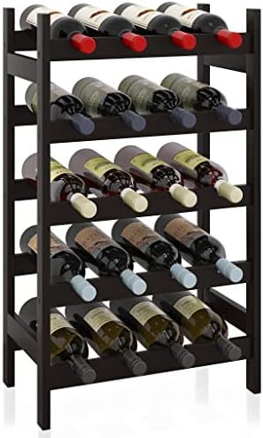 SMIBUY Bamboo Wine Rack 5-Tier 20-Bottle Storage Shelf Black