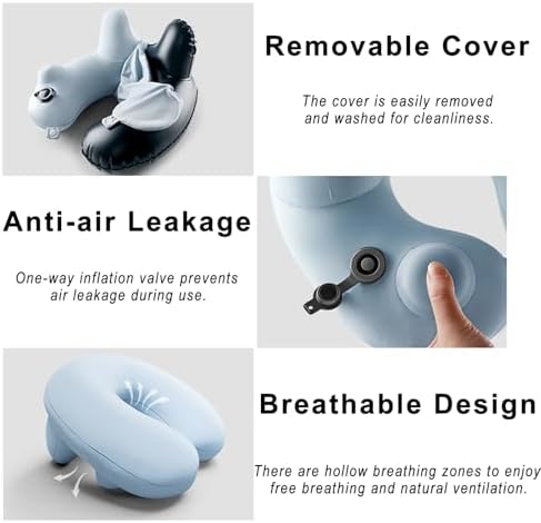 Inflatable Travel Pillow for Kids with Check Valve and Zipper