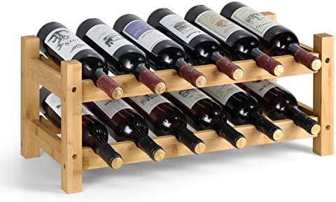 HYNAWIN 2 Tiers Bamboo Wine Rack Free Standing
