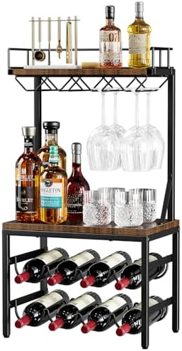 Nuovoware 3-Tier Liquor Cabinet with Wine Rack - Black Retro Brown