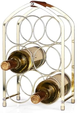 Drincarier 6 Bottle Countertop Wine Rack - Gold Metal 3 Tier Storage Stand