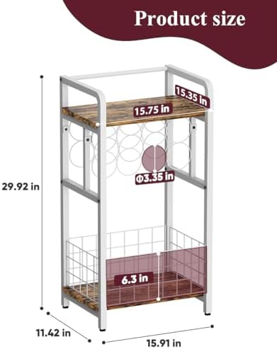 3-Tier Freestanding Wine Rack with Wood Top and Metal Frame