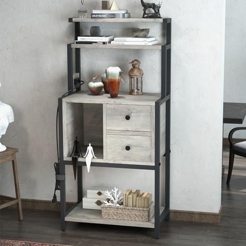 Gyabnw Tall Liquor Cabinet with 5-Tier Storage and Glass Holders