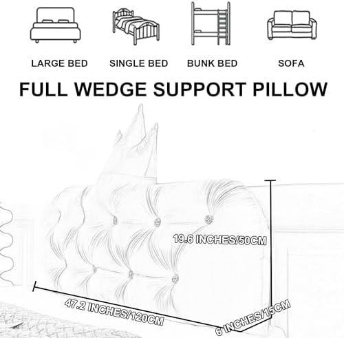 ZZYK Wedge Headboard Pillow with Removable Cover Blue 47 Inches