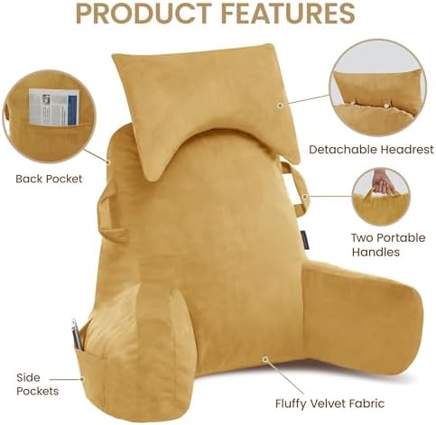 Unisakey Portable Reading Pillow with Headrest and Pockets