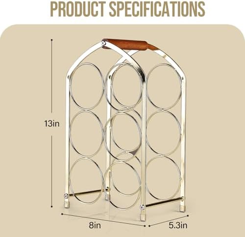 Drincarier 6 Bottle Countertop Wine Rack - Gold Metal 3 Tier Storage Stand