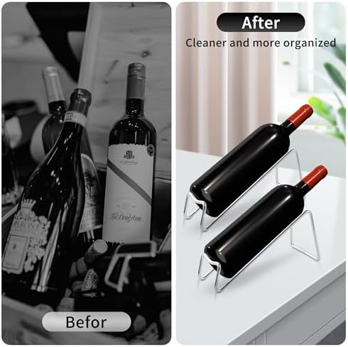 TONLEA 2 Pcs Tabletop Wine Rack Metal Wine Bottle Holder Silver