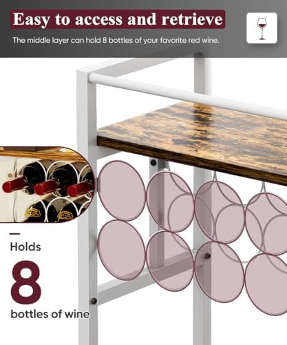 3-Tier Freestanding Wine Rack with Wood Top and Metal Frame