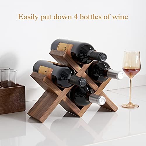 OAKERLAND 4 Bottle Walnut Wood Wine Rack Free Standing
