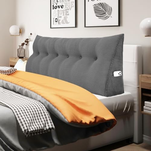 WOWMAX Corduroy Headboard Pillow 100 Cotton Grey California King