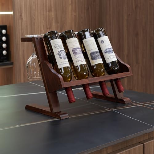Elegant Solid Wood Wine Rack with Cup Holder