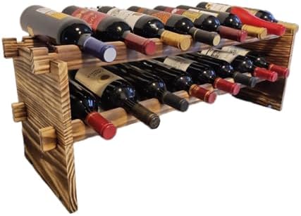 LoongZDD Carbonized Pine Wood Wine Rack - 2 Tier 16 Bottle Capacity Freestanding
