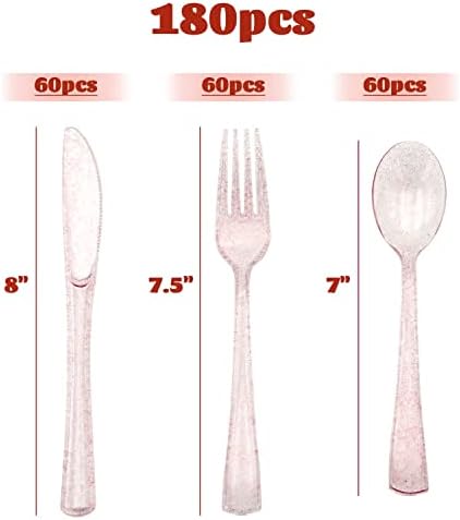 180PCS Rose Gold Glitter Cutlery Set for Valentines Day