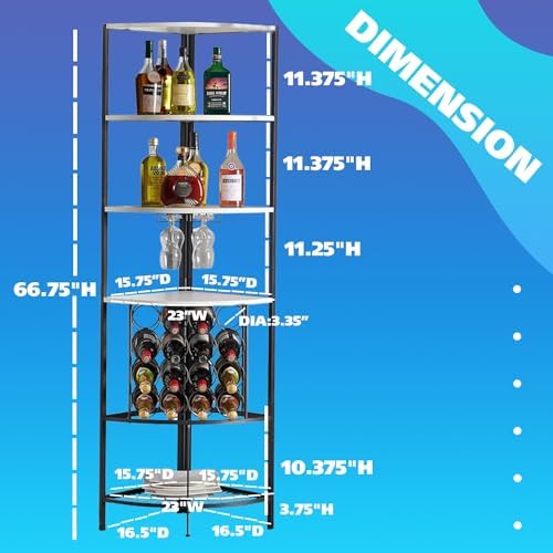 5 Tier Corner Wine Rack with Glass Holder White OakBlack