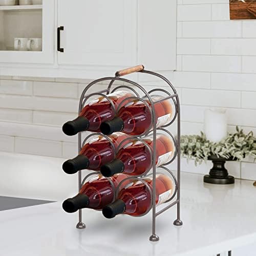 20 Inch Industrial Wine Rack Holder 6 Bottle Storage Gunmetal Gray