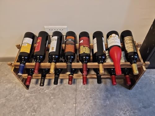 LoongZDD Carbonized Pine Wood Wine Rack - 2 Tier 16 Bottle Capacity Freestanding