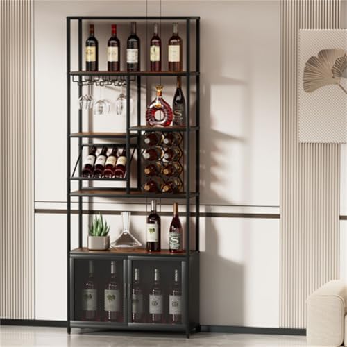 827 Inch Freestanding Wine Rack with 5 Tiers and Glass Shelf