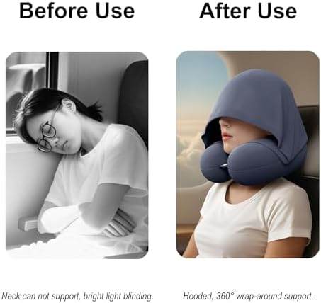 Neck Pillow with Shading Hood Breathable Fabric for Travel and Office