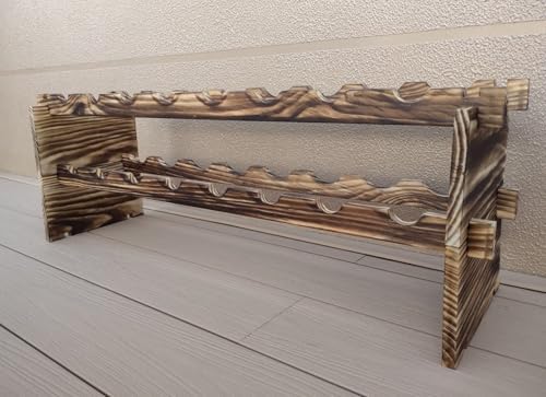 LoongZDD Carbonized Pine Wood Wine Rack - 2 Tier 16 Bottle Capacity Freestanding