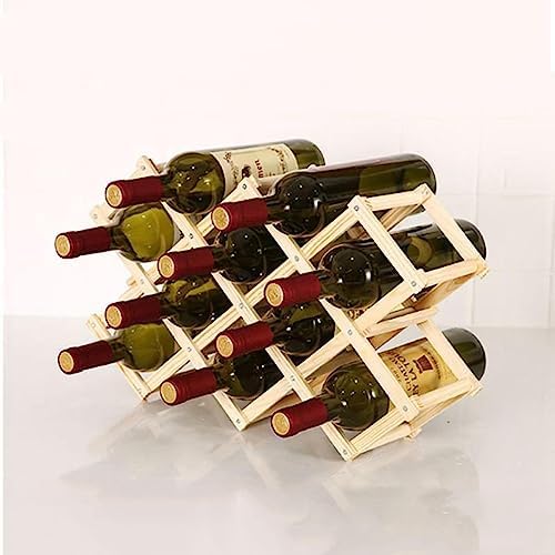 OWKAY Foldable Wooden Wine Rack 10 Bottles