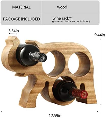 WAYUTO 4-Bottle Wooden Elephant Wine Rack Organizer Stand