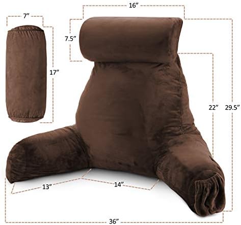 Clara Clark Reading Pillow - Large Brown 31 Inch Memory Foam Bed Rest
