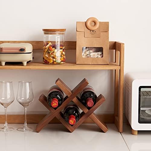 TREOAKWIS Solid Wood Wine Rack Organizer 4 Bottles
